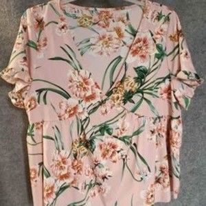 Pastel Pink Floral Ruffled Sleeves Plus-sized 2xl blouse top
